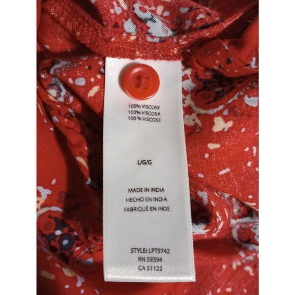 BeachLunchLounge Shirt Ladies Large Red Button Front Long Sleeve Heart - Picture 7 of 8